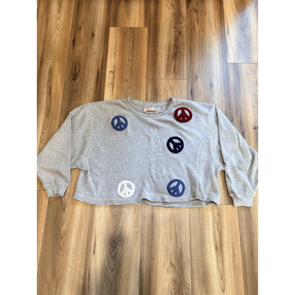 Vintage Havana Cropped Peace Sign Sweatshirt Size XL Slight Distressed Gray